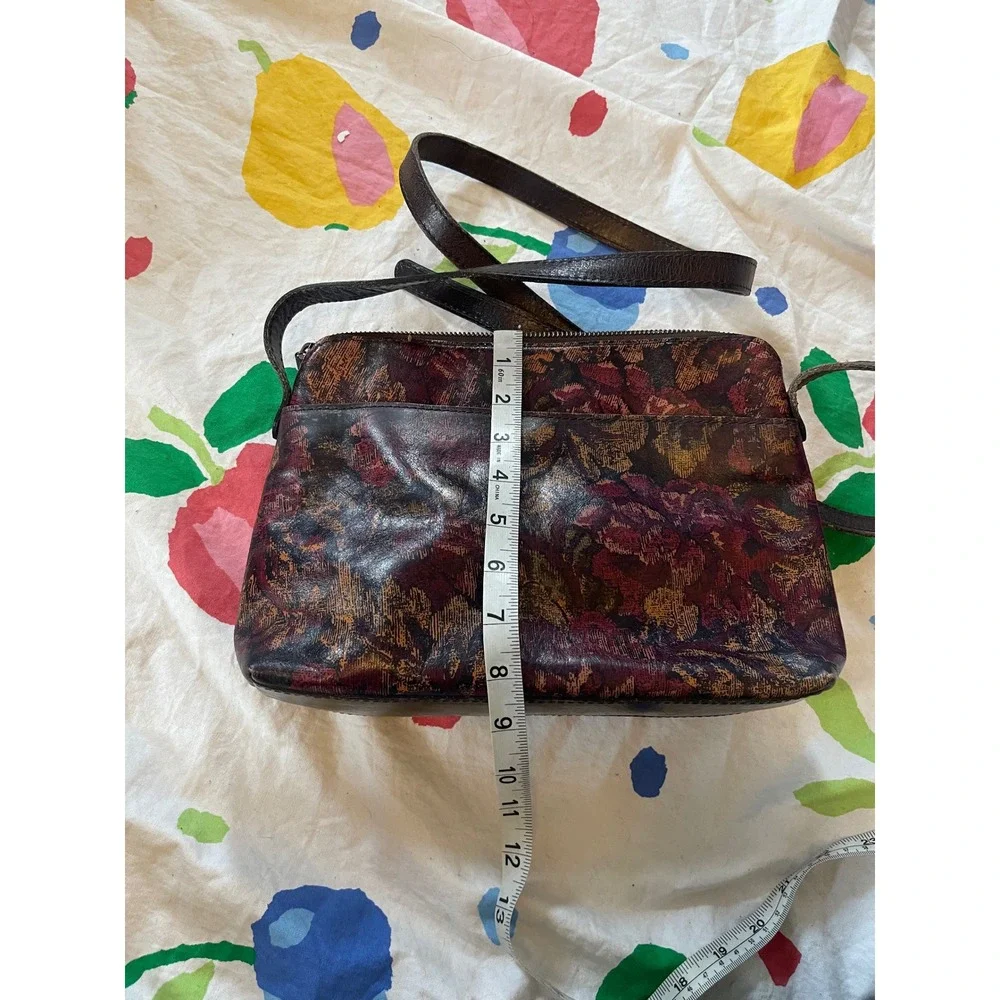Patricia Nash Salina Floral Leather Crossbody Bag Burgundy Gold Adjustable Strap